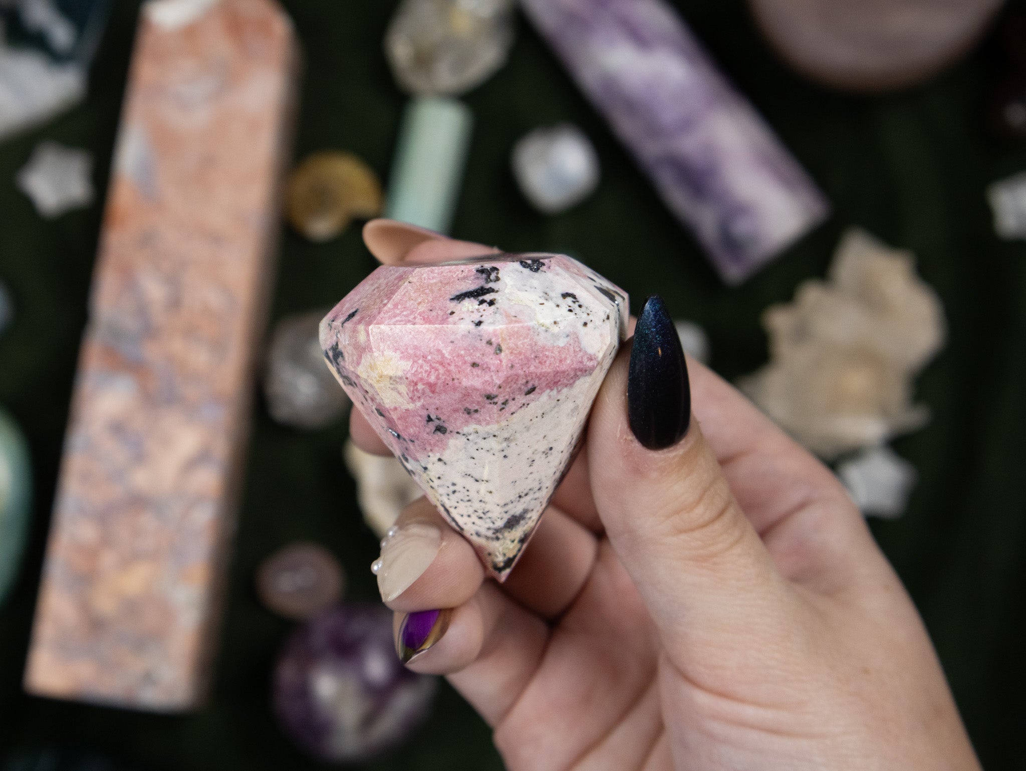 Peruvian Rhodonite Diamond Carving