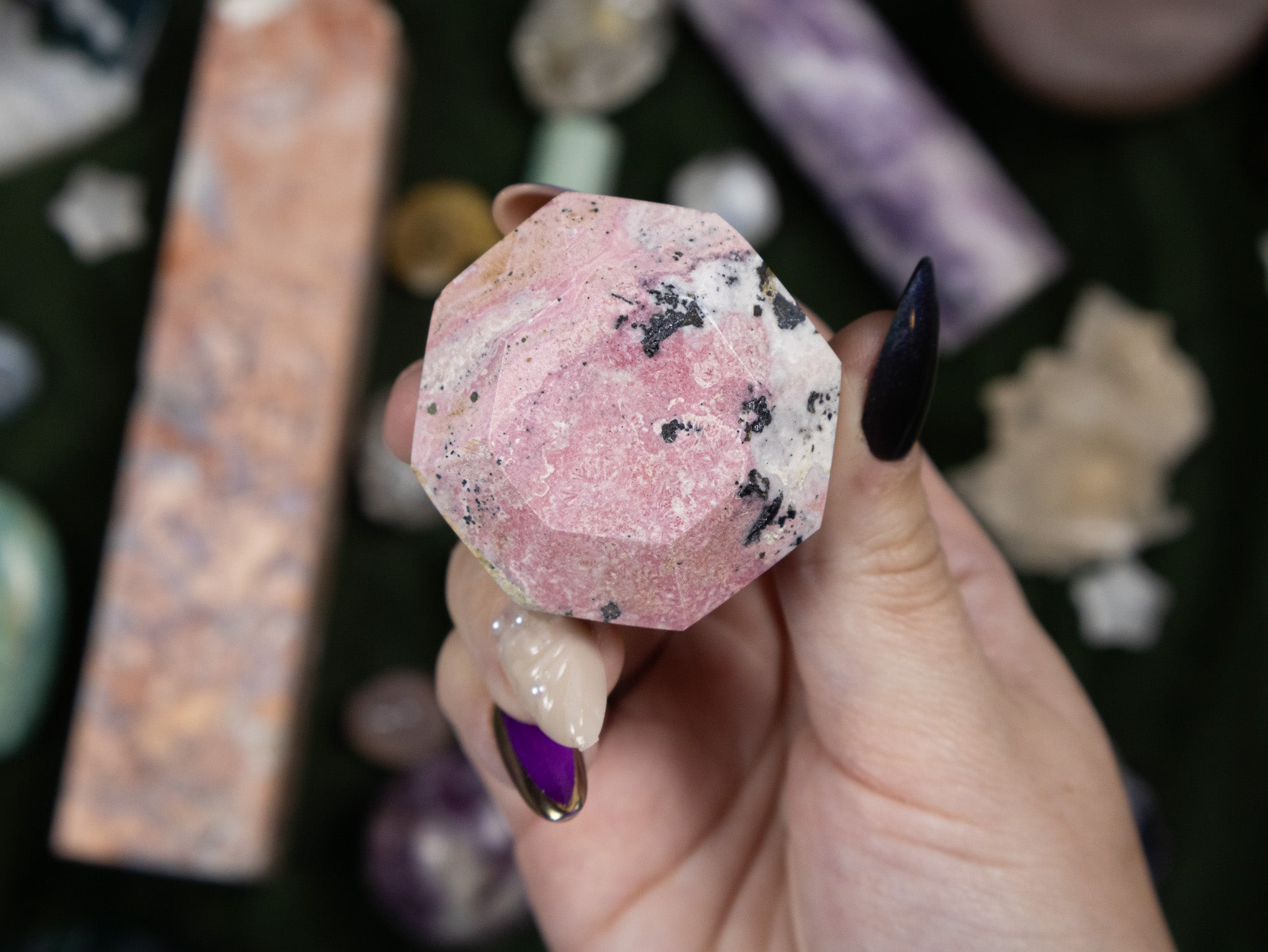 Peruvian Rhodonite Diamond Carving