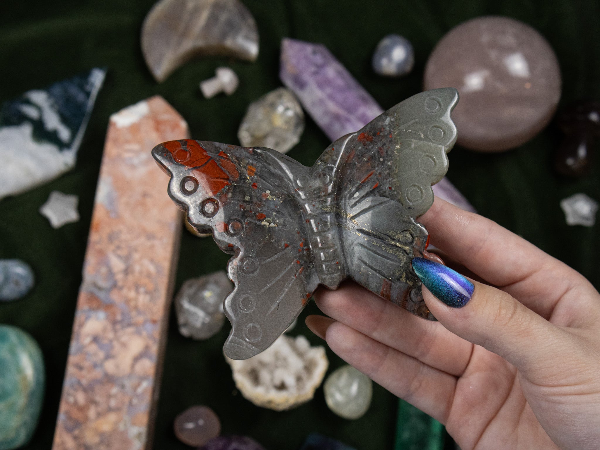 African Bloodstone Butterfly Carving