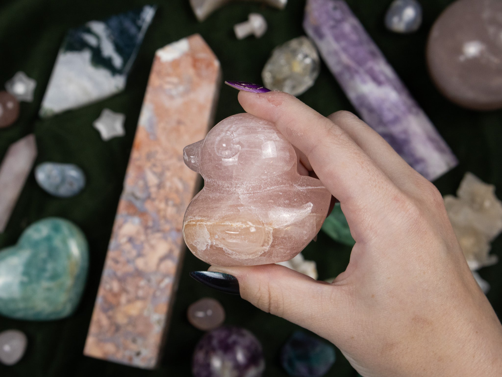 Rose Quartz Duck Carving